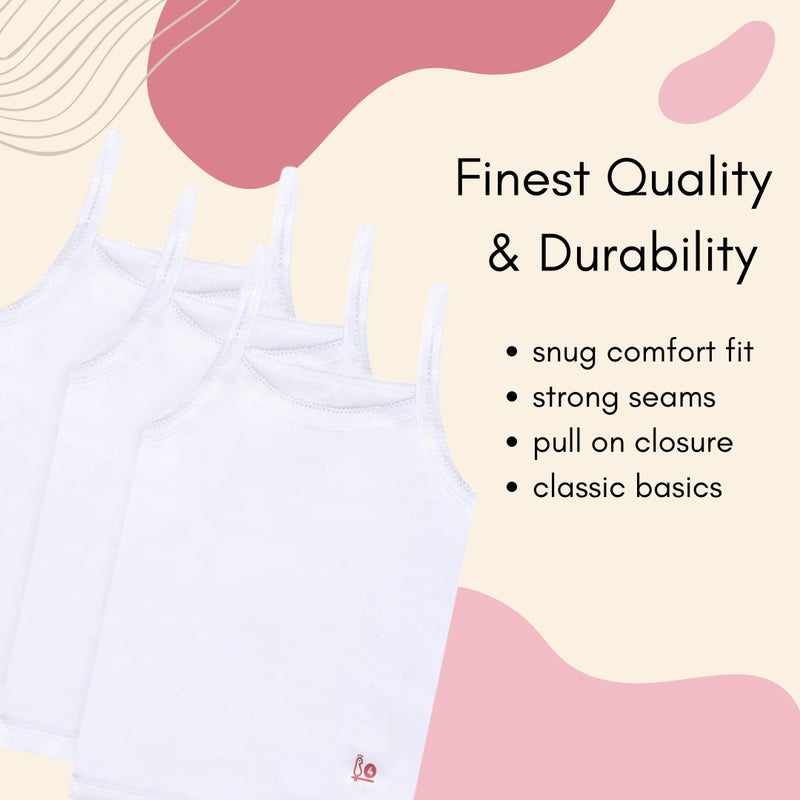 Feathers Girls Solid White Tagless Cami Super Soft Undershirts (3/Pack) 10 yrs, White - Image 2